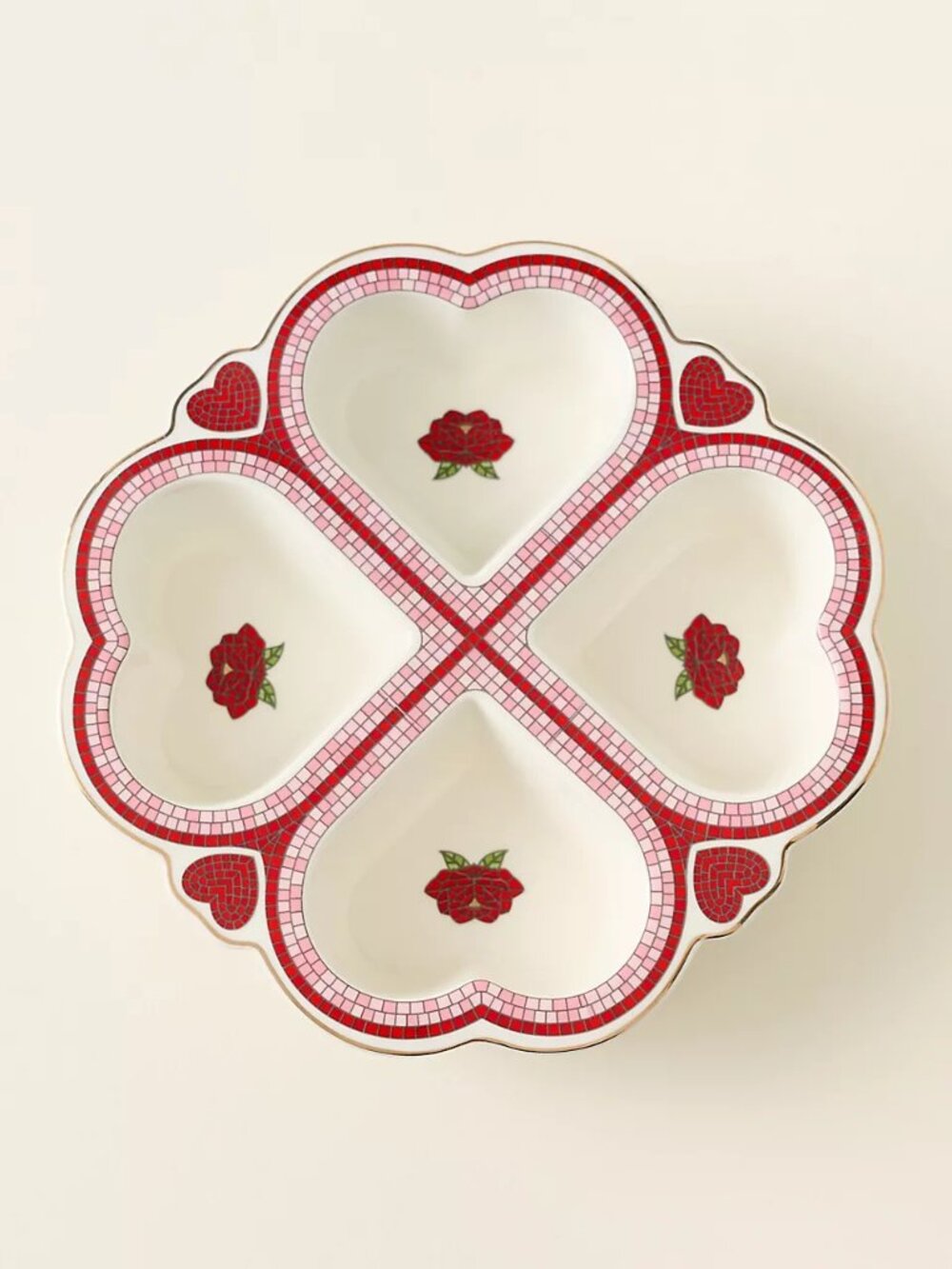 Anthropologie Bistro Tile Heart Valentine Stoneware Muffin Pan - New